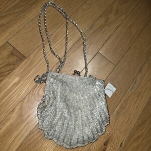 GLASS BEADING Kim Rogers Silver Shell Mini Bag SILVER ON SILVER GORGEOUS BAG.